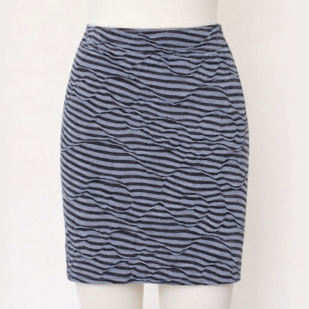 FREE PEOPLE Striped Bodycon Mini Skirt Black Blue SMALL Cotton Blend - Picture 1 of 9